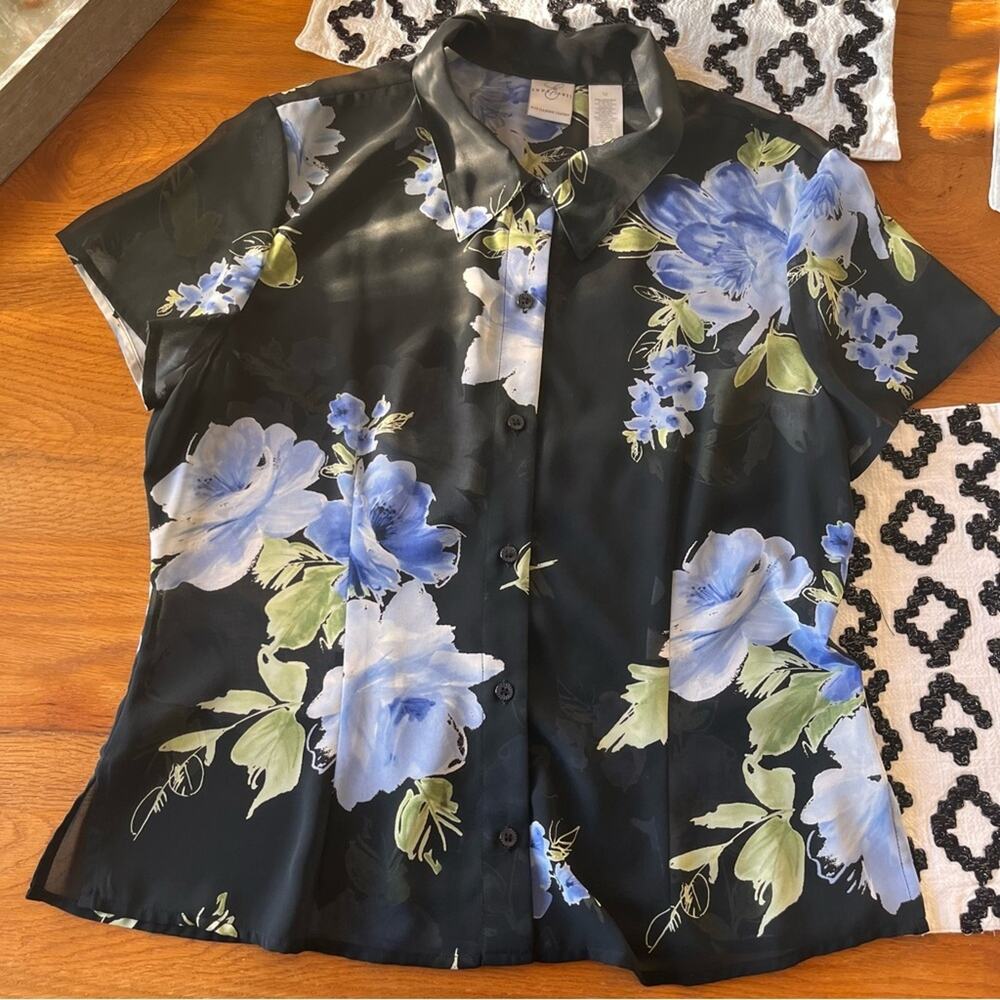 Emma James Liz Claiborne Sheer Floral Button Down Blouse Shirt Womens size 12